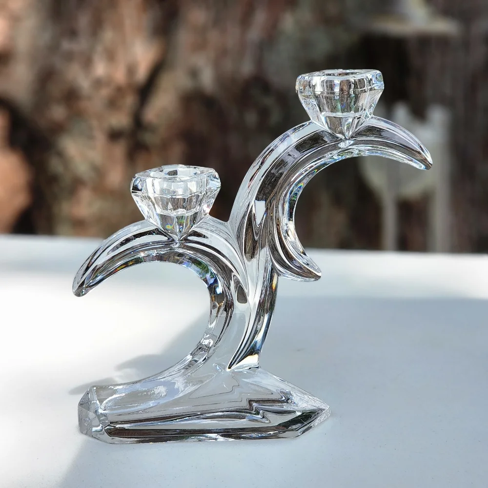 Vintage German Lead Crystal Candle Holder 7in Tall‎